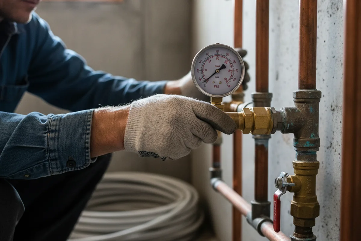 Pressure testing a repaired line during Water Line Repair in Far Hills